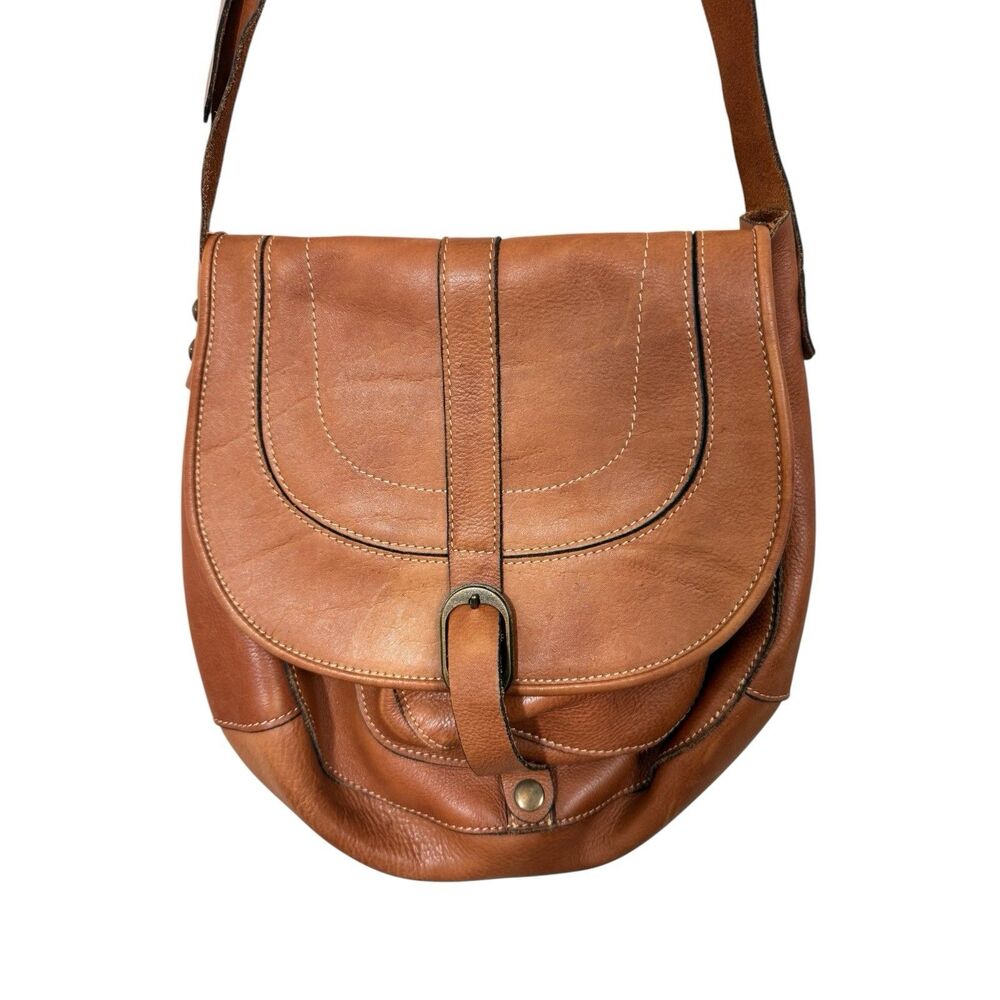 Patricia Nash Barcelona Saddle Bag Brown Italian Leather Crossbody Handbag